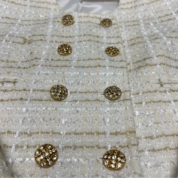 Christian Dior Women’s Blazer Size 12 White And Gold Tweed Jacket Vintage - Picture 4 of 14